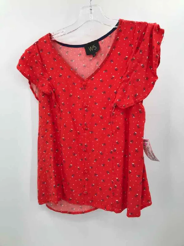 Pre-Owned W5 Orange Size Small Floral T-shirt-- Notch Collar Peter Pan Collar Cowl Neck Pre-Owned W5 Orange Size Small Floral T-shirt-- Notch Collar Peter Pan Collar Cowl Neck