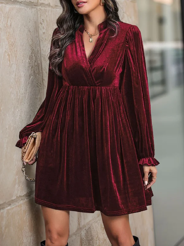 Perfee Ruched Surplice Long Sleeve Mini Dress Stylish Floral Print Mini Dress