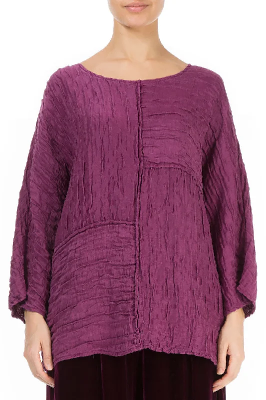 Crinkled Magenta Silk Blouse Soft Satin Blouse