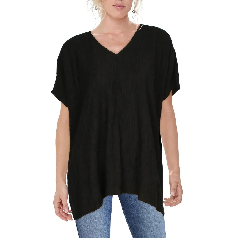Womens V Neck Cap Sleeve Blouse Flowy Bohemian Blouse