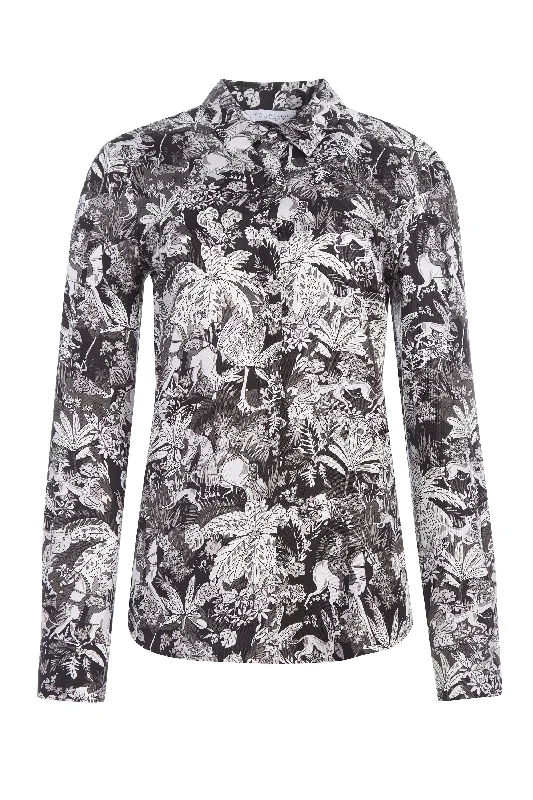 Henri Blouse in Grey Scale Printed Silk Twill Elegant Silk Blouse