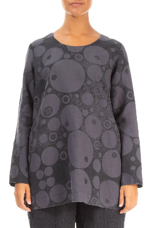 Loose Grey Bubbles Grey Linen Blouse Soft Pastel Blouse