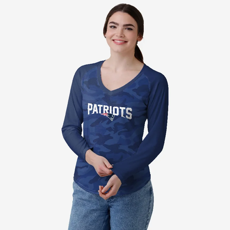 New England Patriots Womens Wordmark Tonal Camo Raglan T-Shirt-- Terry Blend Velvet Blend Canvas Blend New England Patriots Womens Wordmark Tonal Camo Raglan T-Shirt-- Terry Blend Velvet Blend Canvas Blend