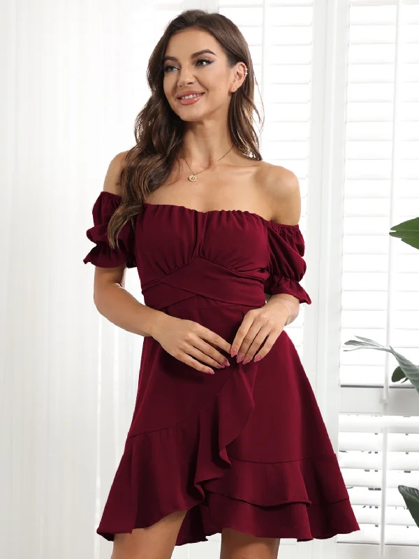 Tied Ruffled Short Sleeve Mini Dress Trendy A-Line Mini Dress