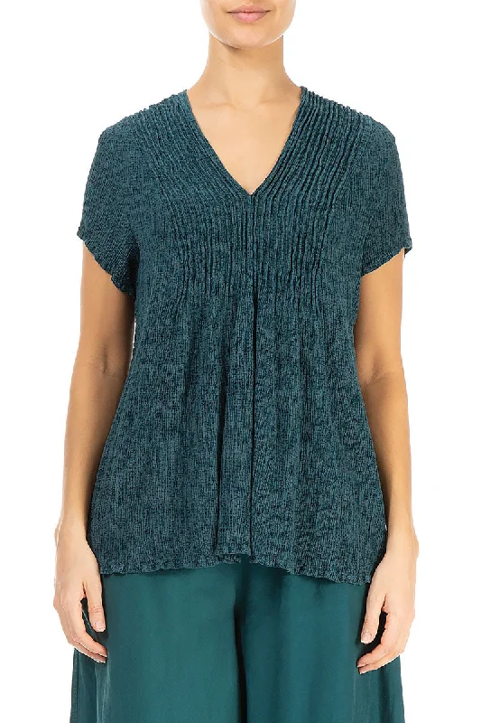 V-Neck Printed Emerald Silk Viscose Blouse Stylish Wrap Blouse