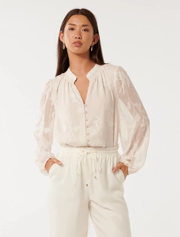 Tulip Textured Sheer Blouse Subtle Shimmer Blouse