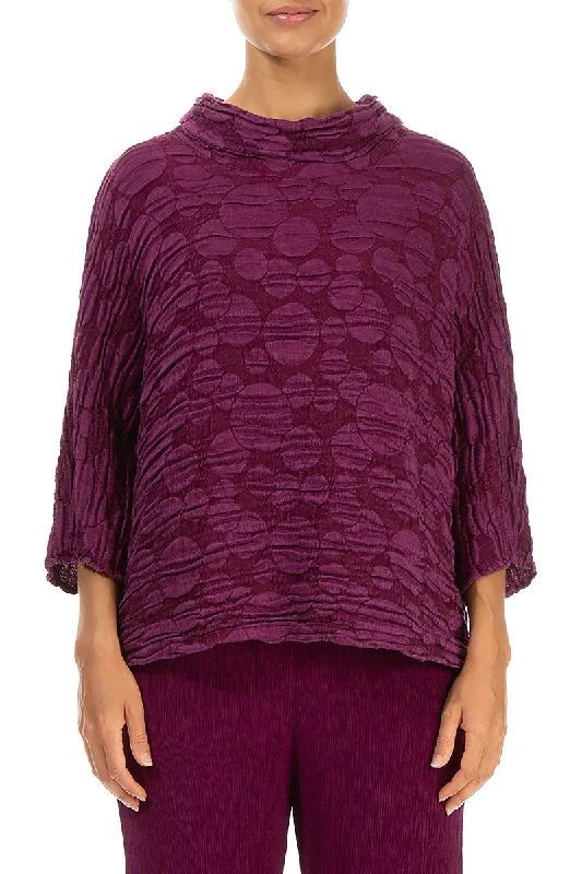 Cowl Neck Magenta Circle Silk Linen Blouse Bell Sleeve Blouse