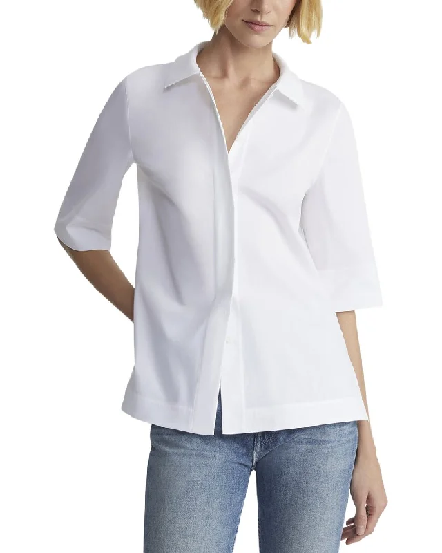 Lafayette 148 New York Collared Three Quarter Sleeve Blouse Collared Satin Blouse