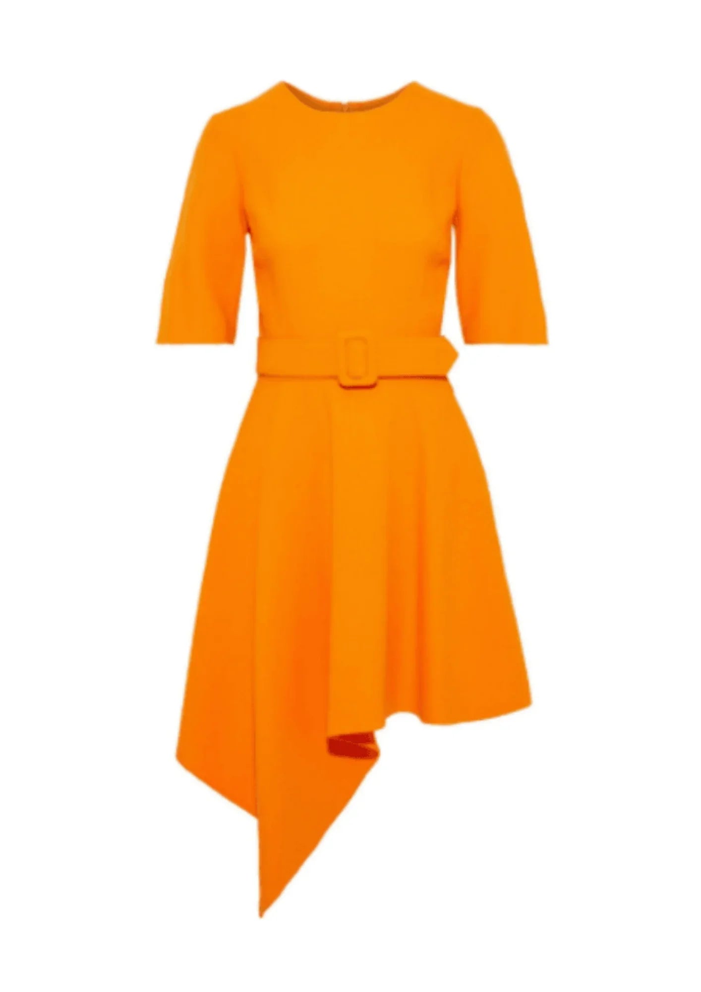 ORANGE ASYMMETRICAL WOOL MINI DRESS Classic Solid Mini Dress