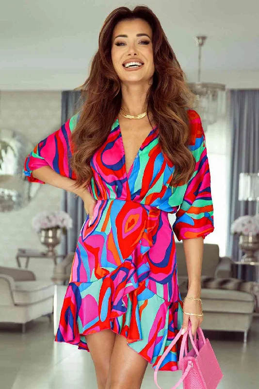 Printed Ruffled Mini Dress Classic Shift Mini Dress