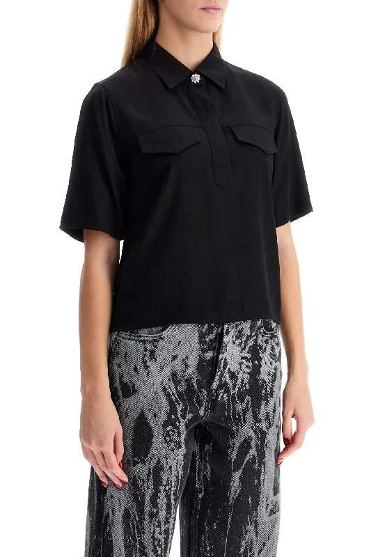 Ganni Short-Sleeved Twill Blouse For Peter Pan Collar Blouse