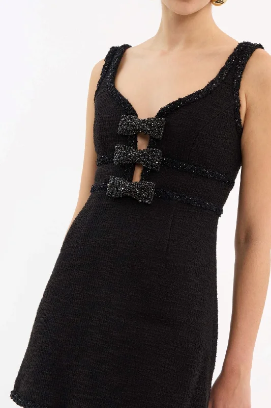 Rebecca Vallance Margo Bow Mini Dress - Black Chic Puff Sleeve Mini Dress