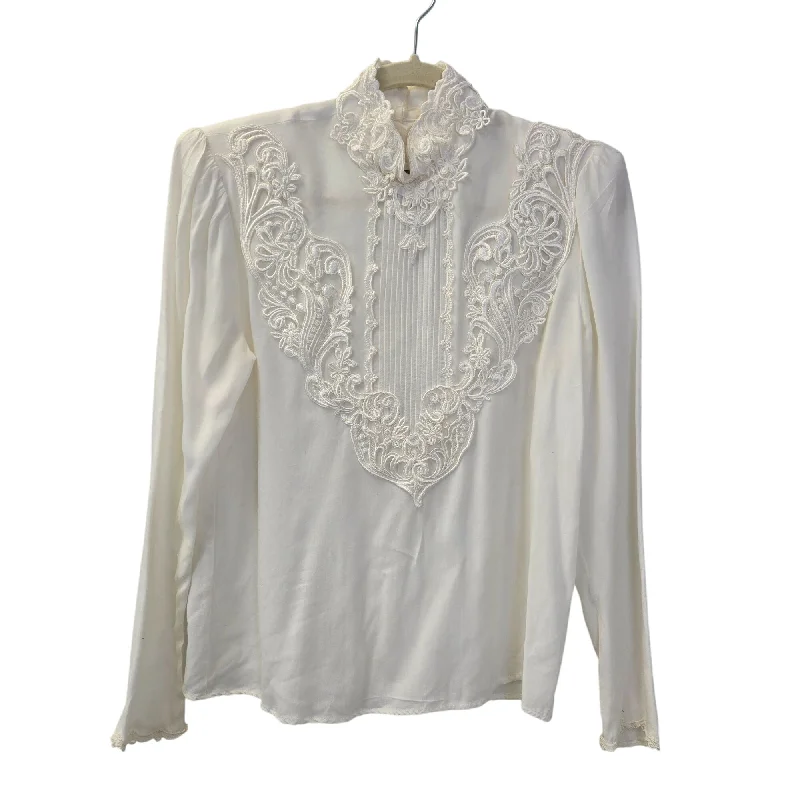 Scott McClintock Y2K Floral Applique Mock Neck Blouse Size 8 Chic Off-Shoulder Blouse