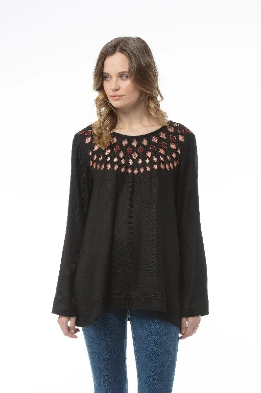 Woman Long Sleeves Fashion Black Top | Women's Crewneck Top | Long-sleeved Blouse | LORA Top - Black Sleeveless Summer Blouse Woman Long Sleeves Fashion Black Top | Women's Crewneck Top | Long-sleeved Blouse | LORA Top - Black Sleeveless Summer Blouse