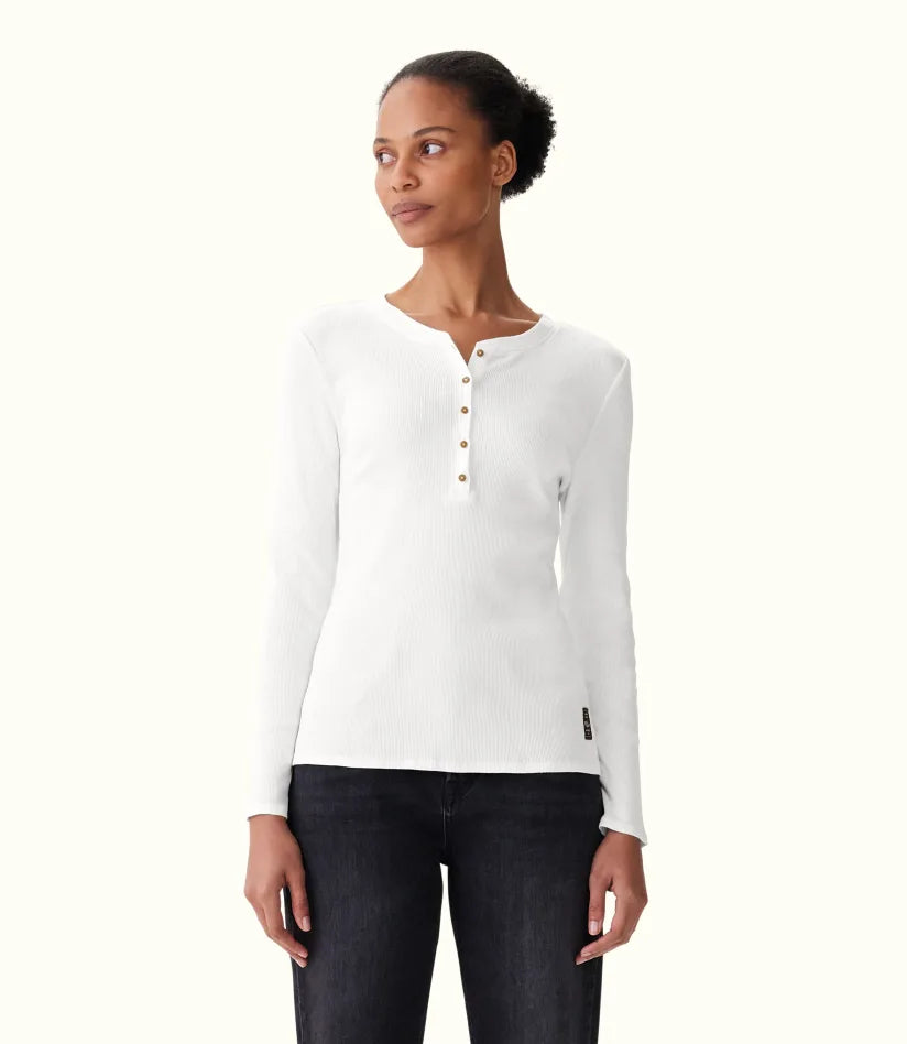 Heritage Rib Henley - Long Sleeve T-Shirt - White-- Fleece Fabric Down Fabric Feather Fabric Heritage Rib Henley - Long Sleeve T-Shirt - White-- Fleece Fabric Down Fabric Feather Fabric