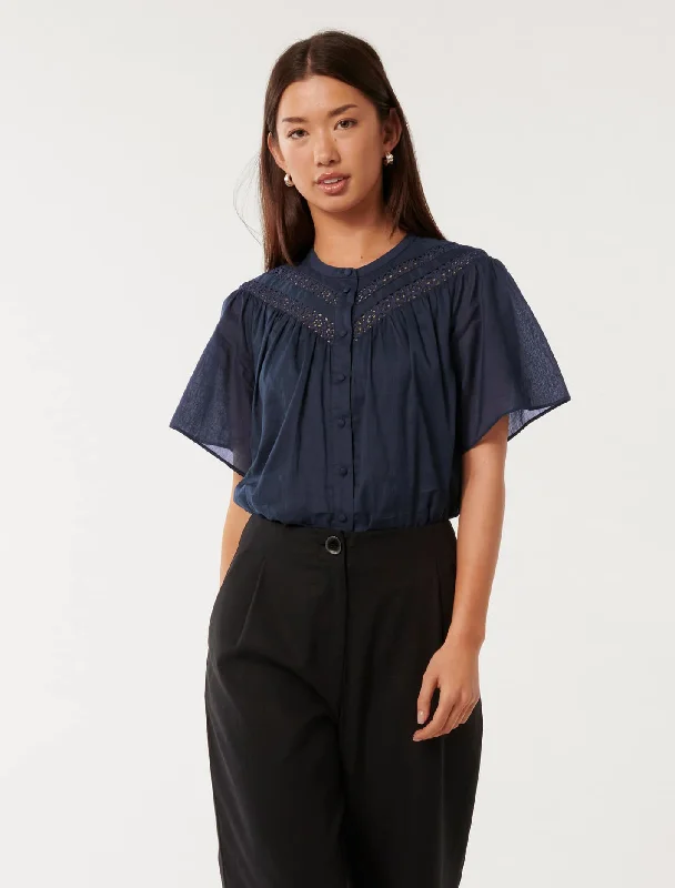 Luka Trimmed Yoke Blouse Lightweight Floral Blouse