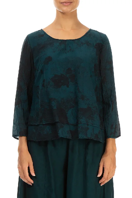 Layered Emerald Marble Silk Cotton Blouse Elegant Office Blouse