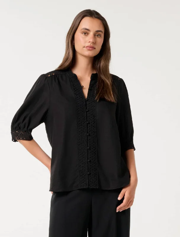 Cassie Crochet Trimmed Blouse Romantic Lace Blouse