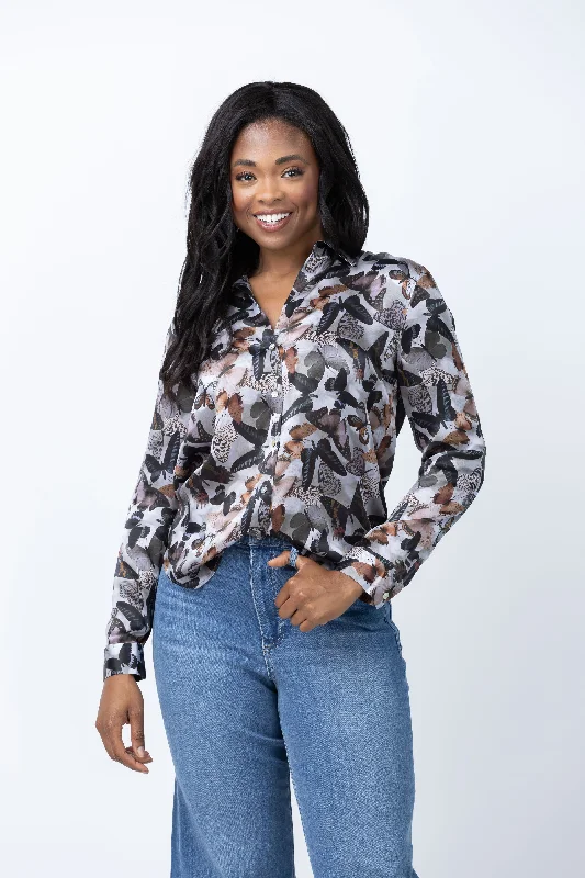 L'Agence Tyler Blouse in Multi Dark Butterfly Subtle Shimmer Blouse