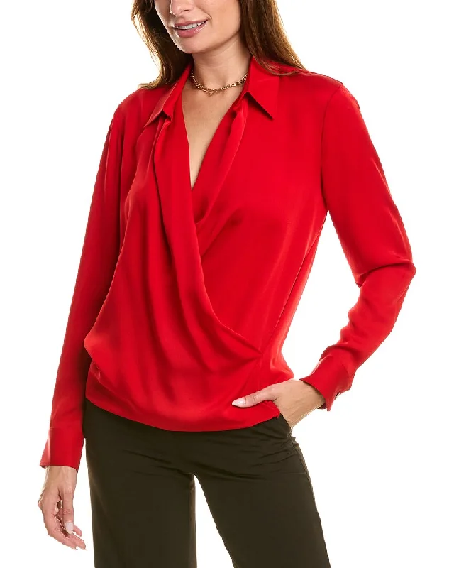 Theory Wrap Silk Blouse Vintage Lace Blouse