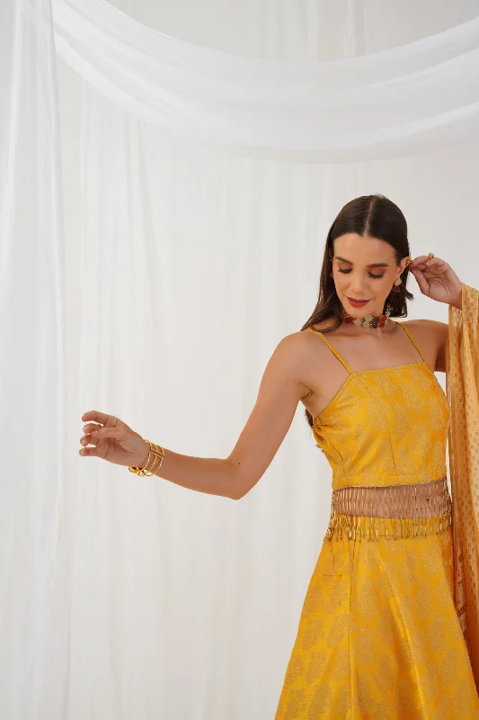 Yellow Beads & Stones Ready To Wear Lehenga & Blouse With Dupatta - Rasiya Elegant Embroidery Blouse