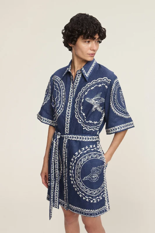 Alémais Oceane Mini Dress - Navy | PRE ORDER End Of Feb Casual V-Neck Mini Dress