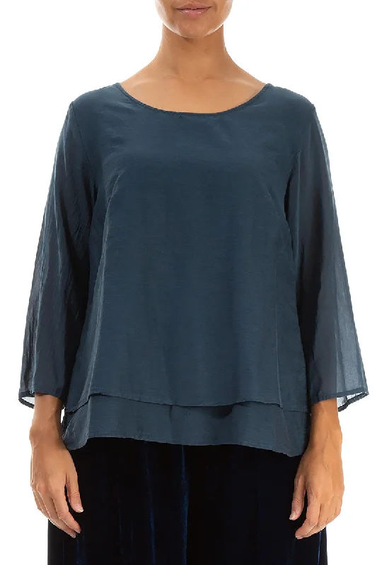 Layered Midnight Blue Silk Cotton Blouse Smart Business Blouse
