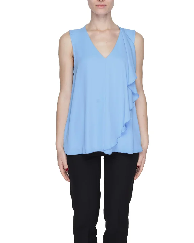 Sandro Ferrone  Women's Sleeveless V-Neck Ruffle Blouse Soft Pastel Blouse