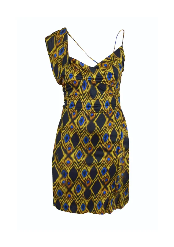 YELLOW PRINTED MINI DRESS Trendy Off-Shoulder Dress Mini