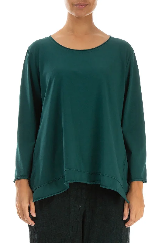 Asymmetric Hem Emerald Cotton Blouse Double-Layered Blouse