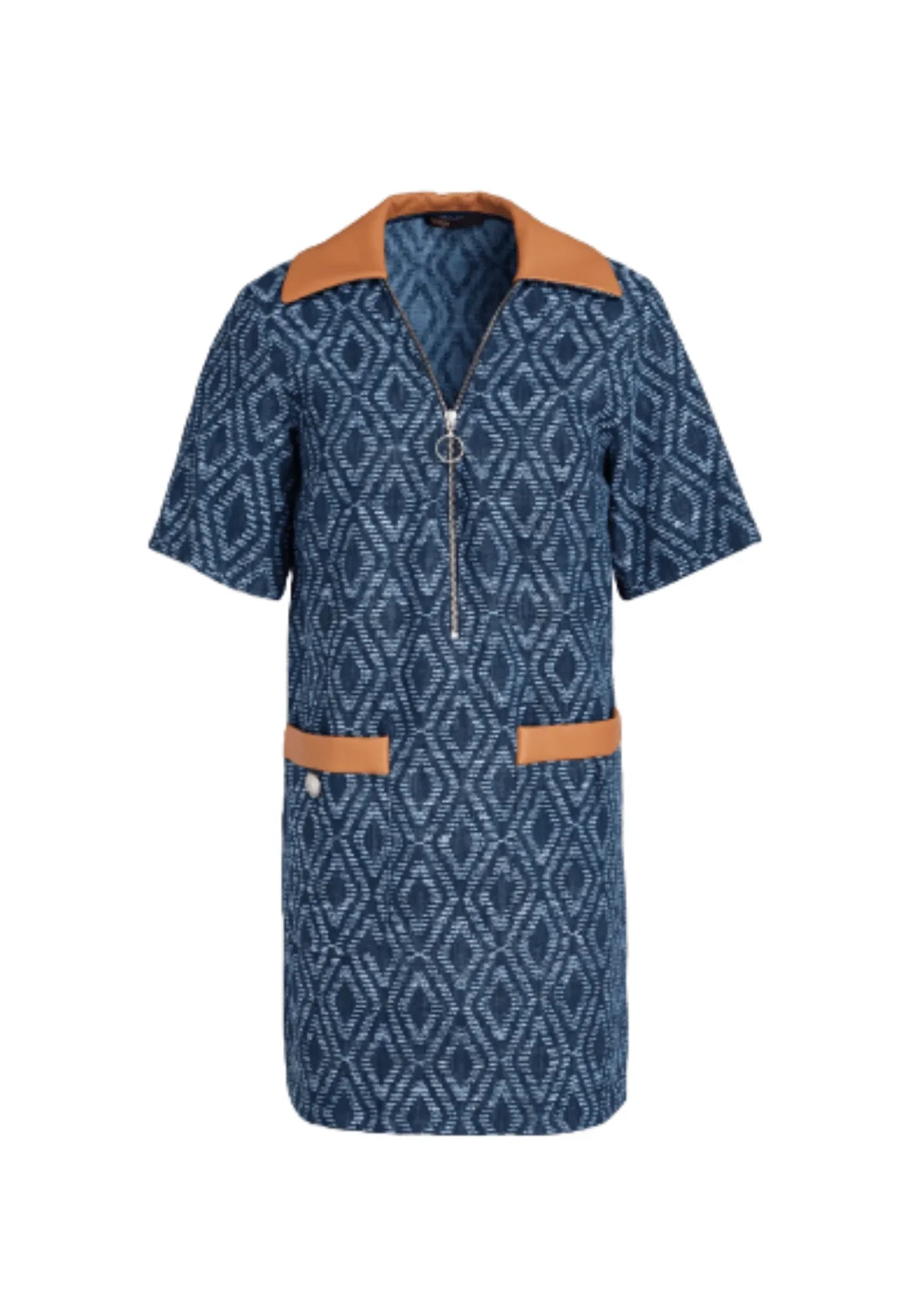 FAUX-LEATHER DENIM MINI DRESS Trendy Mini Dress with Belt