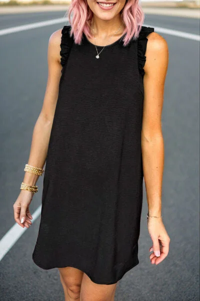 Ruffled Round Neck Sleeveless Mini Dress Comfortable Boho Mini Dress
