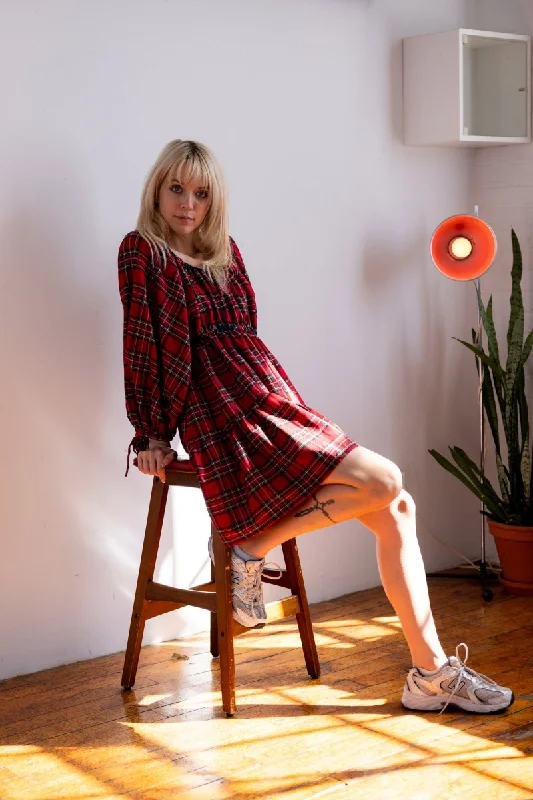 Eliza Faulkner Josie Mini Dress (Red Plaid) Comfortable Linen Mini Dress