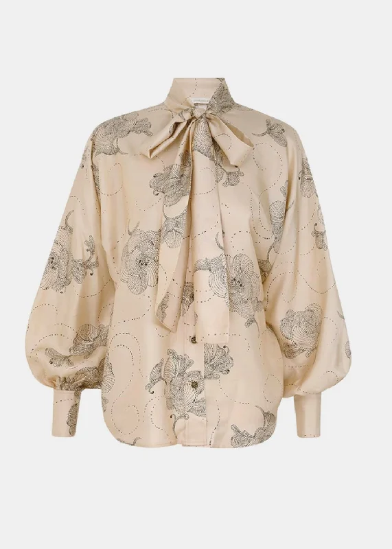 Tea Sketch Eden Tie Neck Blouse Elegant Silk Blouse