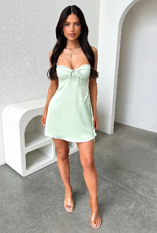 Nardine Satin Mini Dress - Sage Elegant Floral-Print Mini Dress