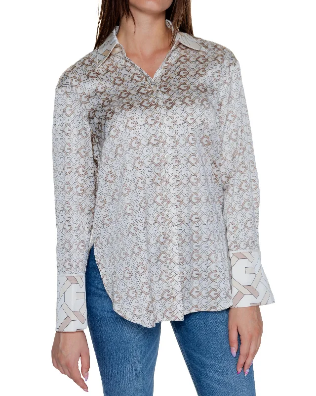 Guess  Geometric Print Silk Blouse Feminine Ruffle Blouse