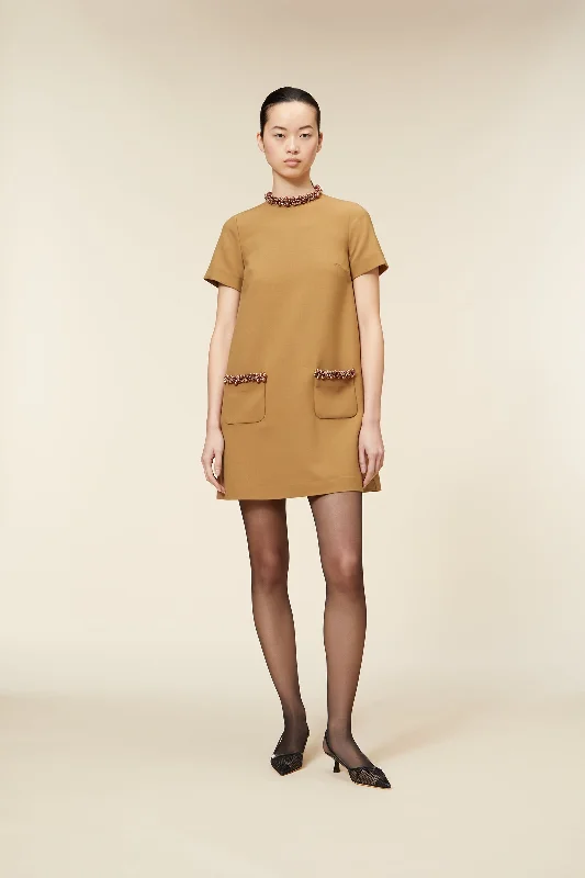 PEARL CREPE MINI DRESS Casual High-Waist Mini Dress
