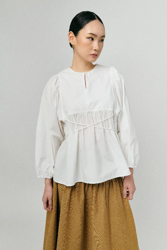 Big Day Poplin Blouse in White Balloon Sleeve Blouse