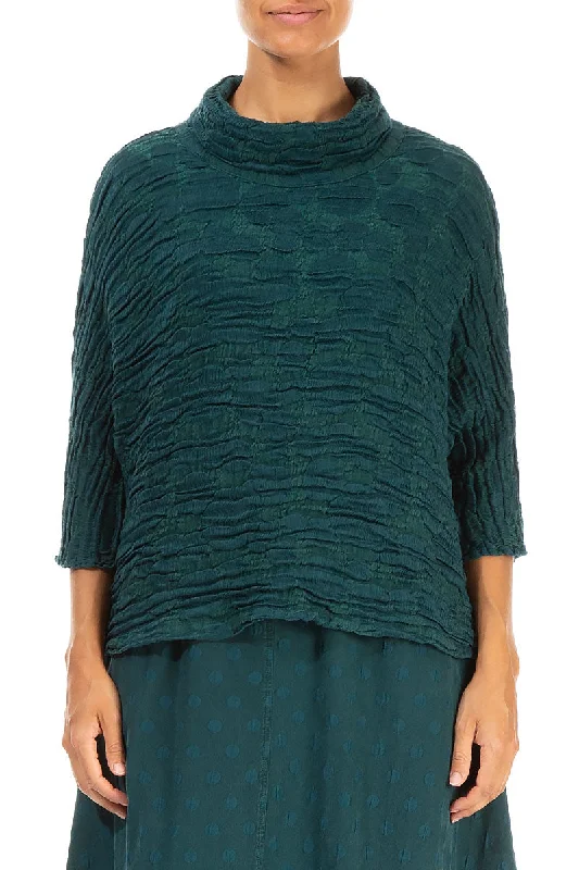 Cowl Neck Emerald Circle Silk Linen Blouse Peter Pan Blouse