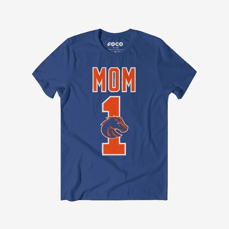 Boise State Broncos Number 1 Mom T-Shirt-- V-Neck T-Shirt Long Sleeve Cotton