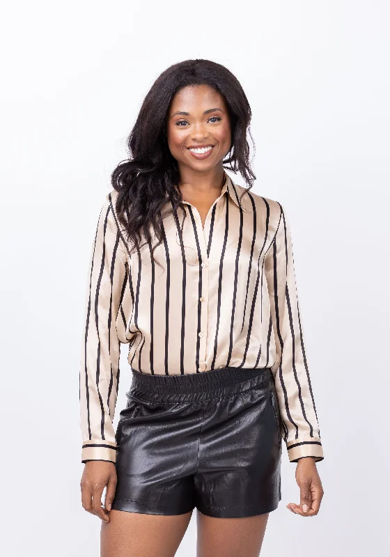 L'Agence Tyler Long Sleeve Blouse in Almond/Black Stripe Boho Printed Blouse
