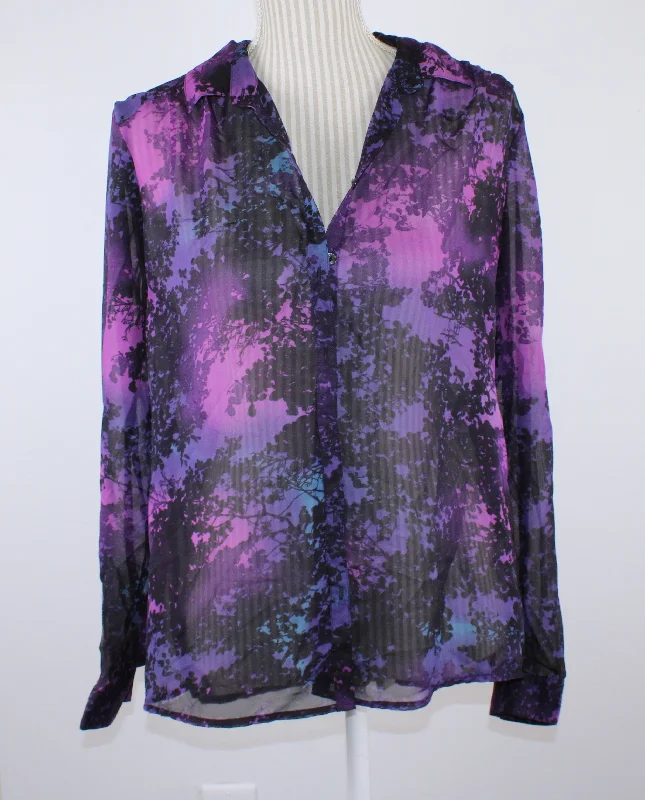 NORTHERN REFLECTIONS PURPLE BLOUSE LADIES MEDIUM PRE-LOVED Ruffled Neck Blouse