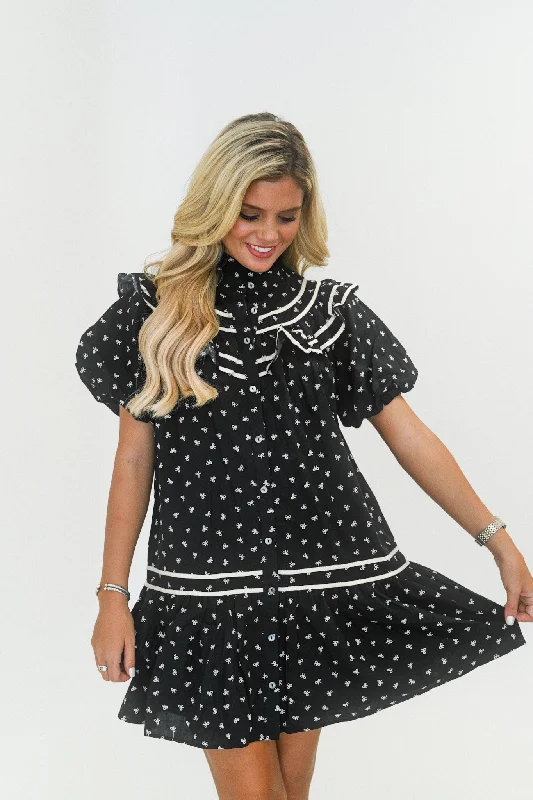 Sandi Ruffle Mini Dress - Black Trendy Wraparound Mini Dress