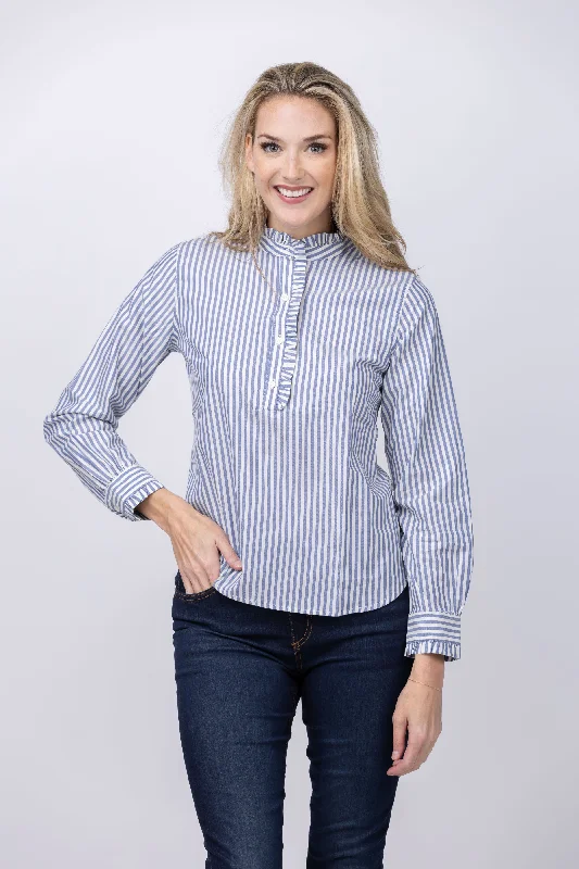 Trovata  Breezy Blouse In Navy Stripe Polished Work Blouse