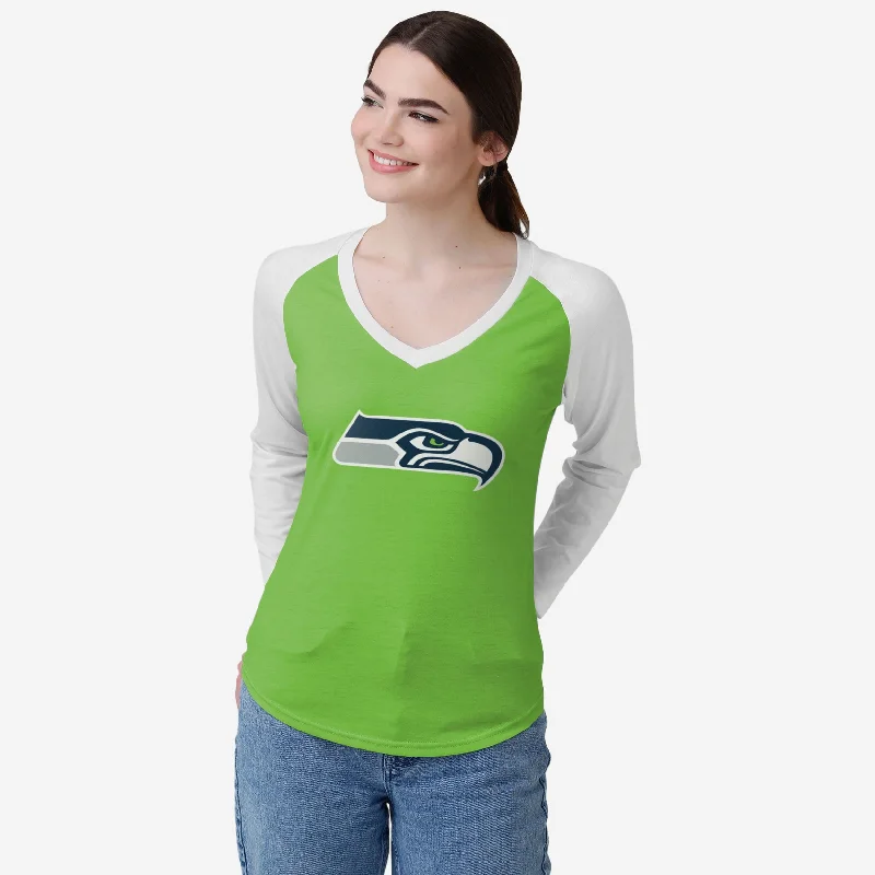 Seattle Seahawks Womens Big Logo Solid Raglan T-Shirt-- Polka Dot Checkered Tartan