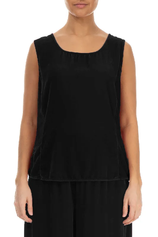 Sleeveless Black Silk Velvet Blouse Wrap Front Blouse