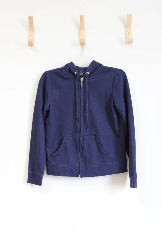 NY&C Navy Blue Zip Up Hoodie | S Hoodie with Hem Embroidery Detailed Premium