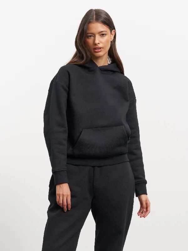 Womens Relaxed Hoodie in Black Hoodie with Applique Textured Unique