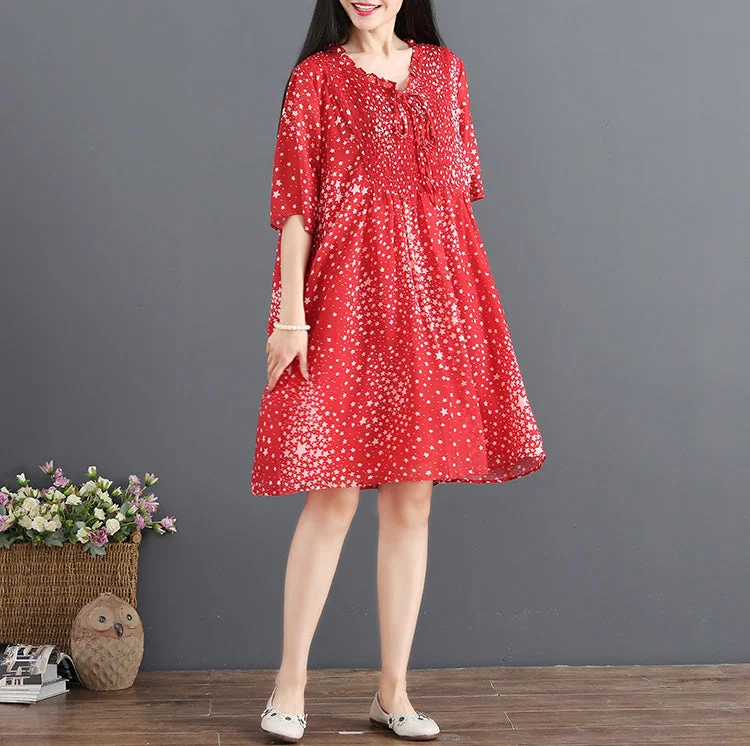 fashion red chiffon sundress V neck half sleeve party dress dotted baggy dresses drawstring summer dress Glittery Long Formal fashion red chiffon sundress V neck half sleeve party dress dotted baggy dresses drawstring summer dress Glittery Long Formal