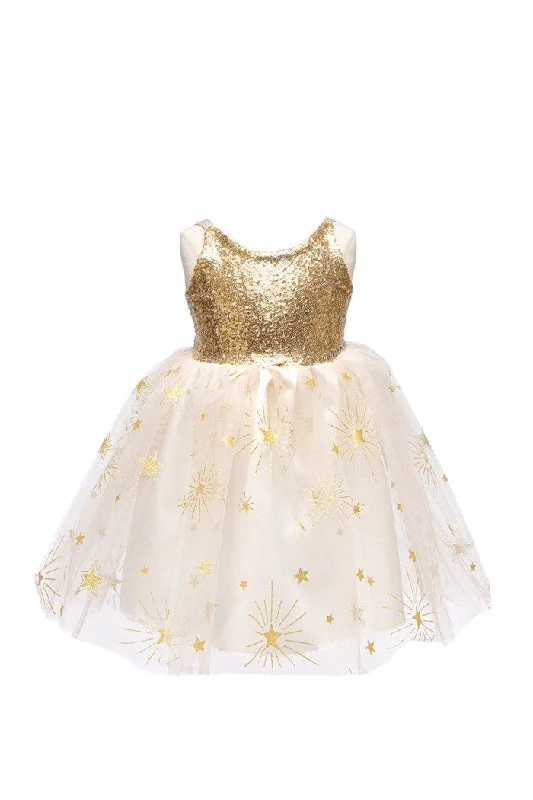 Great Pretenders Golden Glam Party Dress Pleated Skirt Elegant